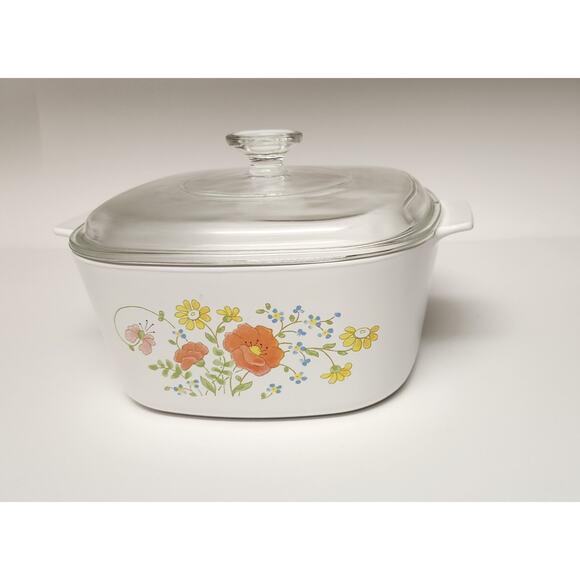 Corning Ware Vintage WILDFLOWER 3 qt Casserole W/Pyrex Lid Free Spoon Holder - Picture 1 of 11